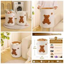 Cesto Ropa Sucia Cesta Ropa Sucia, Cesta de Juguetes Cesto Colada con Asa, Cubo Ropa Sucia para Lavadero Habitacin Infantil Salon Bao, Cestos para la Colada Juguete Jirafa - Oso - Ver 1