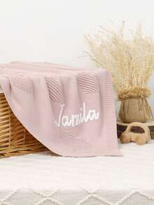 1 pieza Manta suave de punto personalizable con nombre, manta jacquard con diseño de corazón para bebé, manta para todas las estaciones para niños - Rosa - Ver 3