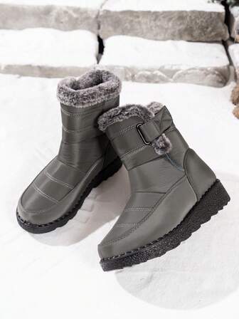 Women's Outdoor Snow Boots, Thermal Lined, Thick, Mid-Calf, Round Toe, Flat Heel, Plus Size 36-45, Waterproof, Anti-Slip, High-Top, Cold-Resistant, Middle-Aged Boots, Black