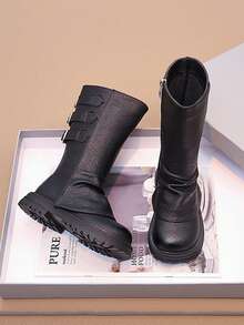 Children's Boots, New Autumn 2025 Outdoor Ankle Boots Mid-Calf Boots, Girls Metal Buckle Work Boots, Anti-Slip - Black - View 5