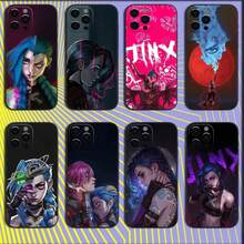 Custodia per telefono compatibile con Anime Arcane J-Jinx L-LOL, adatta per iPhone 16, 15, 14, 13, 12, 11, Pro, X, XS, Max, XR, Plus, Mini, in morbida cover nera - compatibile con 17, 17 Pro, 17 Pro Max