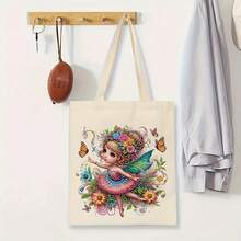 DIY Diamond Painting Tote Bag Kit - Sparkling Floral Pattern, Reusable Canvas Tote Bag With Handles, High-Quality Craftsmanship For Women, 12.4" X 14.4", Super Shiny Shape, Outdoor Shopping Center, Fabric Bag