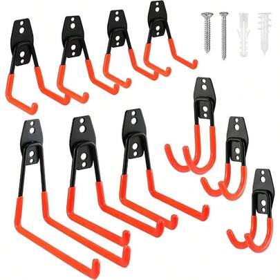 10 Pack Utility Garage Storage HooksHangers, Wall Mount Hooks With Non - Slip Coating Organizing Garden Tools, Bike, Ladders