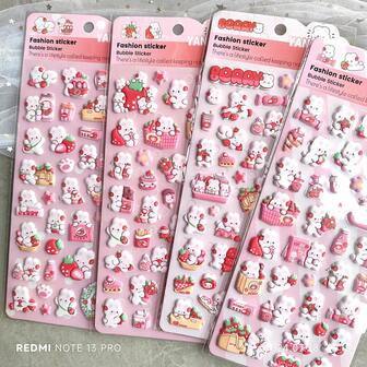 Pink Strawberry Bunny Cartoon EVA 3D Foam Stickers, Cute Decor For Kids Scrapbooking, Diary, Journal