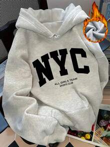 Plus Size Women's NYC Letter Sports Club Text Pattern Graphic Hoodie | Loose Casual Fall & Winter Sweatshirt |Hoodies Plus Size Women,Plus Size Women Clothes,Winter Clothes Women,Sweatshirts For Women,Thanksgiving Outfit Women Plus Size,Plus Size Christmas Outfits For Women,Maija Curve,Jumpers For Women,Winter Clothes Women Curve,Plus Size Winter Clothes,Hauture,Curve Christmas,Holiday Outfits Curve,Curve Co Ord Set,Curve Knitwear