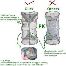 Fishing Bait Trap, 2 Packs Crab Trap Minnow Trap Crawfish Trap Lobster Shrimp Collapsible Cast Net Fishing Portable Folded Fishing Accessories, 12.6X20.1inches - Grey - View 5