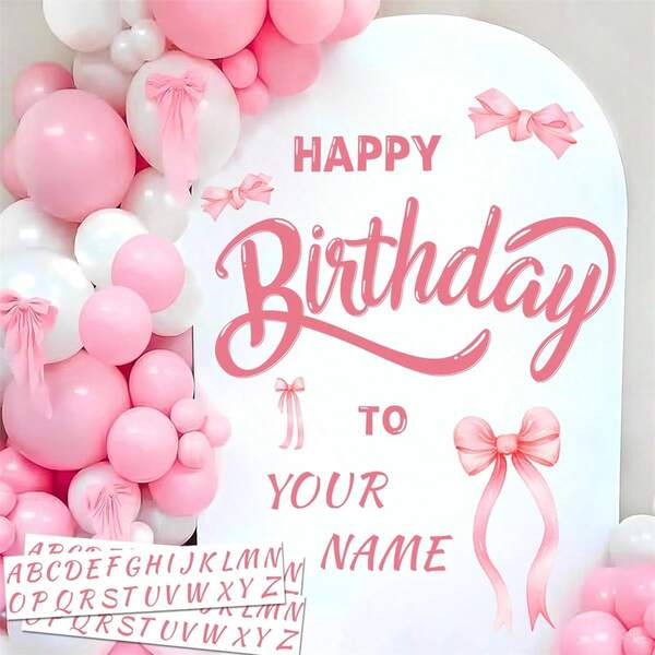 A Set Custom Name Happy Birthday Signs For Backdrop Sweet Girl Birthday Party Vinyl Stickers For Bow Balloon Arch Decoration Girl Happy Birthdays Letters Banner Photo Background Sticker Party Supplies,Baby Shower Parties, Baby Birthday Parties, Festival Celebration Gifts, Christmas Decorations