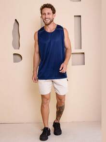 Men's Sleeveless Sports Tank Tops - Quick-Drying And Breathable Running And Gym Shirts With Geometric Patterns - Moisture-Resistant Workout Shirts For Beachwear, Casual Wear - Ideal Gift For Men, Couples - Spring/Summer Sportswear, Gym Clothes - 藏蓝色 - 查看 7