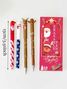 12 pezzi Set regalo di Natale, include 4 penne, 8 ricariche, penne gel cancellabili da 0,5 mm con disegni di Babbo Natale, renne, pupazzo di neve, adatte come bomboniere per feste di Natale, regali di Natale per studenti