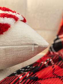 1pc Christmas Candy Cane Pattern Pillow Cover, Christmas Atmosphere Pillow Sham, Lumbar Pillow Cover, 17.7*17.7 Inches (45*45cm)/11.8*19.6 Inches (30*50cm), Candy Cane Pattern, Chenille Fabric, Soft And Comfortable, Suitable For Sofa, Living Room, Bedroom, Car, Office, Hotel, Decoration, Perfect Gift For Family And Friends, All Seasons, No Pillow Insert, Red - Red - View 3