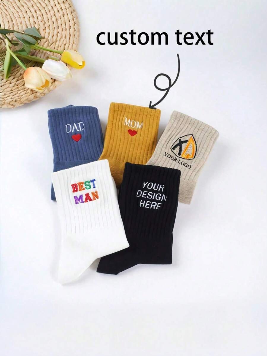 1 Stück, bestickte Socken mit individualisiertem Text oder Design, neutrale Baumwollsocken mit personalisiertem Textlogo, Junggesellenabschiedsgeschenke, Geschenke für Ihn/Sie
