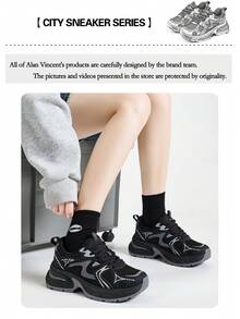 Alan Vincent[Free Returns And Exchanges][Local Delivery][Quick Arrival][City Sneaker Series]Women's Sneakers New Thick Soled Height-Increasing Women's Black Shoes Fashionable And Comfortable Soft Shoes Can Be Paired With Various Pants And Clothes Outdoor Sports Shoes Street Style Box Packaging - 黑色 - 查看 6