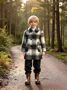 Nuevo abrigo casual de otoño/invierno para niños, abrigo a media pierna a cuadros para niños