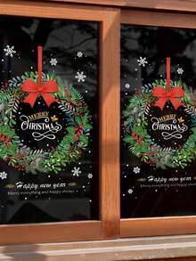 Pegatinas de corona de Navidad, adecuadas para decoración de ventanas y puertas de cristal - Película estática de PVC de temporada, decoración de escena festiva sin adhesivo, con diseños navideños, fácil de pegar y quitar, decoración multifuncional del hogar para Navidad
