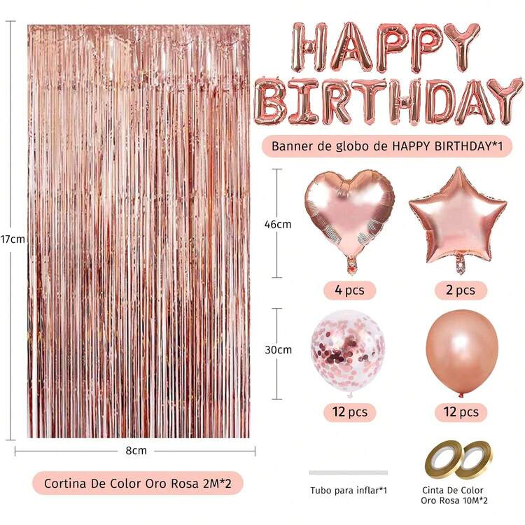 Globos de Cumpleaños 43pcs - Decoración de Cumpleaños Fiesta con Globos Metalicos Globos de Happy Birthday en Forma de Corazón/Estrella de Oro Rosa Globos Decoraciones para Fiesta globos metálicos oro rosa navideños Christmas decoración para cumpleaños fiesta en casa salón jardín ideal para fotos recuerdo fondo elegante y mesa principal - Morado - Añade 10