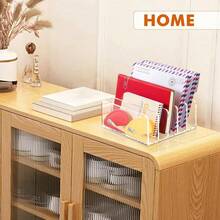 Acrylic Mail Holder, Multifunction Desk Organizer With Divider, Vertical Letter Sorter Desktop, 5 Compartments Modern Office Home Envelope Organizer Bill, Document, Notebook - 1 - Xem 5