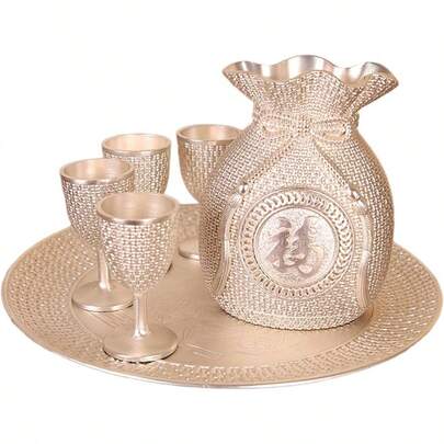 6 piezas Copas de vino Vasos de vino vintage con patrón de tallado Juego de jarras y copas para decoración del hogar y la cocina Plata