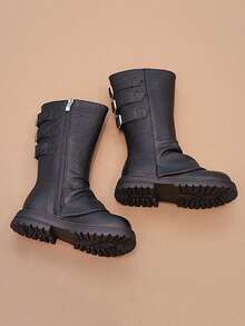 Children's Boots, New Autumn 2025 Outdoor Ankle Boots Mid-Calf Boots, Girls Metal Buckle Work Boots, Anti-Slip - Black - View 4