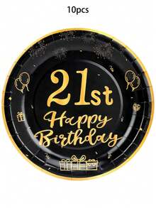 10pcs/50pcs/80pcs 21st Birthday Party Supplies Black And Golden 21st Years Old Party Paper Plates Dinner Plates Dessert Plates Cups Napkins Dinnerware Cheers To 21 Years Decorations Tablecloth Set Tableware Kit For Man Women Him Her Retirement Anniversasry Birthday Party Favors - 21 Years Old - View 9