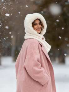 1 peça de gorro e cachecol quente de inverno, gorro tudo em um, chapéu feminino de inverno, acessório de cabelo, adequado para mulheres, protetores de ouvido com forro térmico macio e grosso, gorro de pelúcia listrado, design dobrável, sem elástico, lavável à mão, aquecedor de pescoço cruzado, crie um visual moderno, acessório quente multifuncional para roupas de inverno, presente de Natal