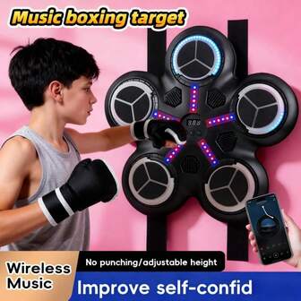 Music Boxing Machine For Kids & Adults - Wireless Wall-Mounted Boxing Pad With Gloves, Rhythm Lights & 2-Player Battle Mode, Home Fitness Equipment | Sports Toy Gift For Boy, Boys, Girls & Teens (Ages 3+), Ideal For Halloween, Christmas, Easter & Birthdays