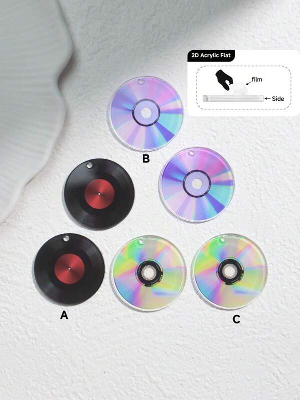 2 peças 2D padrão plano de CD de música acessórios de joias faça você mesmo/brincos elegantes artesanais pingentes materiais pré-perfurados/pequeno presente feito à mão para amantes/itens baratos/pequenos ornamentos/artesanato impresso em acrílico frente e verso