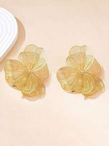 1 Pair Vintage Elegant Metallic Gold Textured Floral Pendant Earrings, Suitable Women's Daily, Party, Holiday, IJWK - Vàng 4 - Xem 3