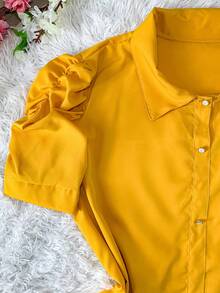 Women's Fashion Collared Blouse With Buttons On The Front, Code 1 - Mustard Yellow - View 2