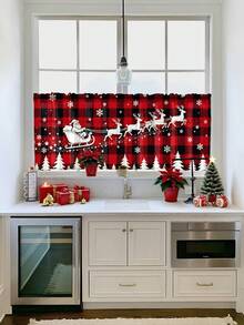 1 pieza Cortina decorativa de alta gama con patrón de elementos navideños y bola de Navidad, universal para todas las estaciones, para uso en exteriores, cenador, dormitorio, cocina, oficina, estudio, sala de estar - Cortina de pantalla de ventana semi opaca (peso de tela 100g)