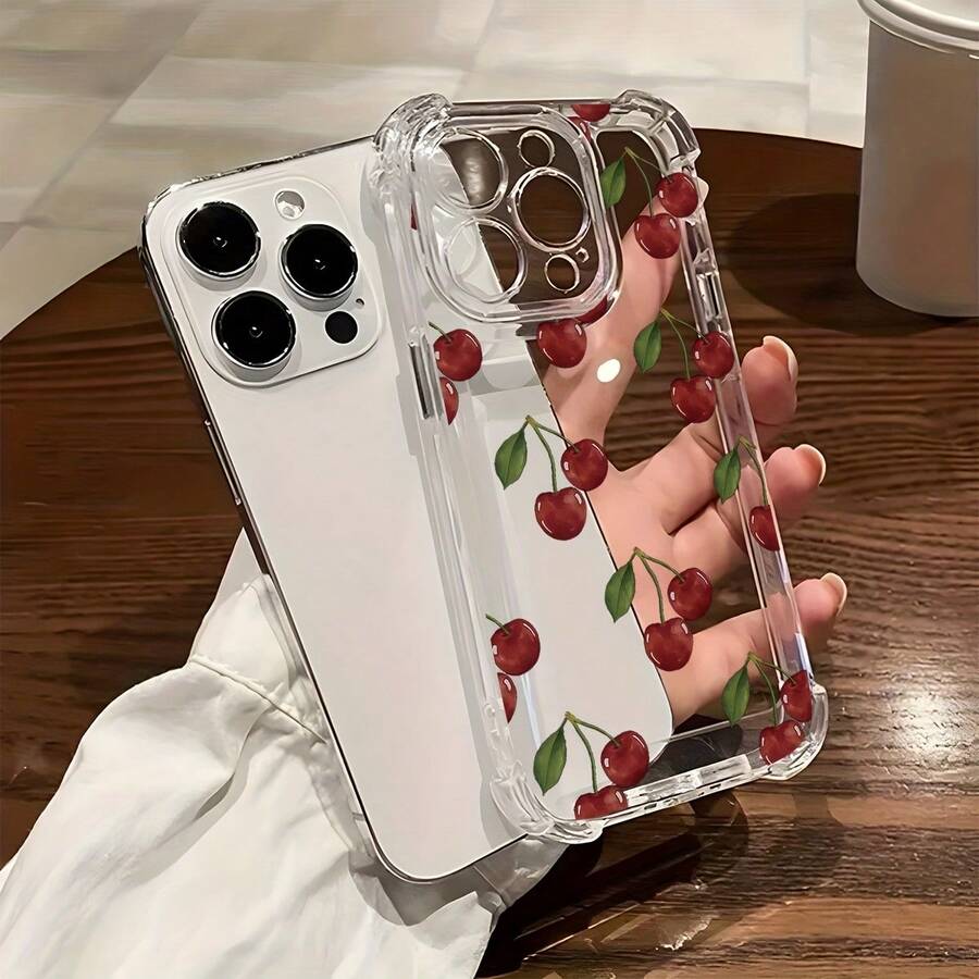 Transparente Fundas Para Iphone TPU Compatible Con IPhone 16/16/16Pro/16Plus/15/15ProMax/15Pro/14/13/12/11, MOTO G22 -G53, OPPO RENO11/7/6/4/8, Infinix/ Hot50I SMART6 7 8, Redmi13/14c, Honor400 Galaxy S25/S23/S24/A55/A54, Adorable Diseño De Cerezas, Funda Suave Creativa Y Premium, Resistente Al Agua, A Los Golpes Y A Los Arañazos - transparente - Ver 1