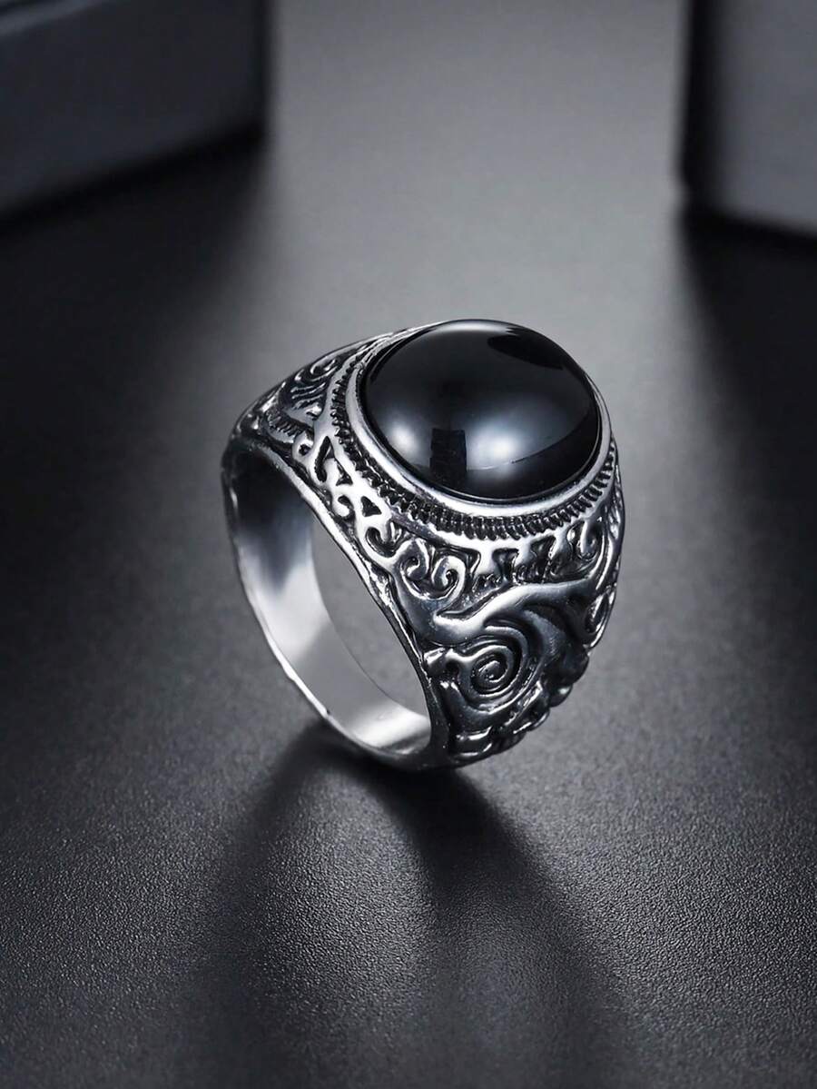 1 件复古椭圆形人造宝石戒指，男女通用 - 彩色 - 查看 1