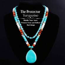 2pcs/Set Turquoise Guardian Pendant Necklace, Double Layer Turquoise & Multicolor Crystal Necklace For Men & Women, Jewelry Gift For Mother's Day, Christmas, Wedding Anniversary