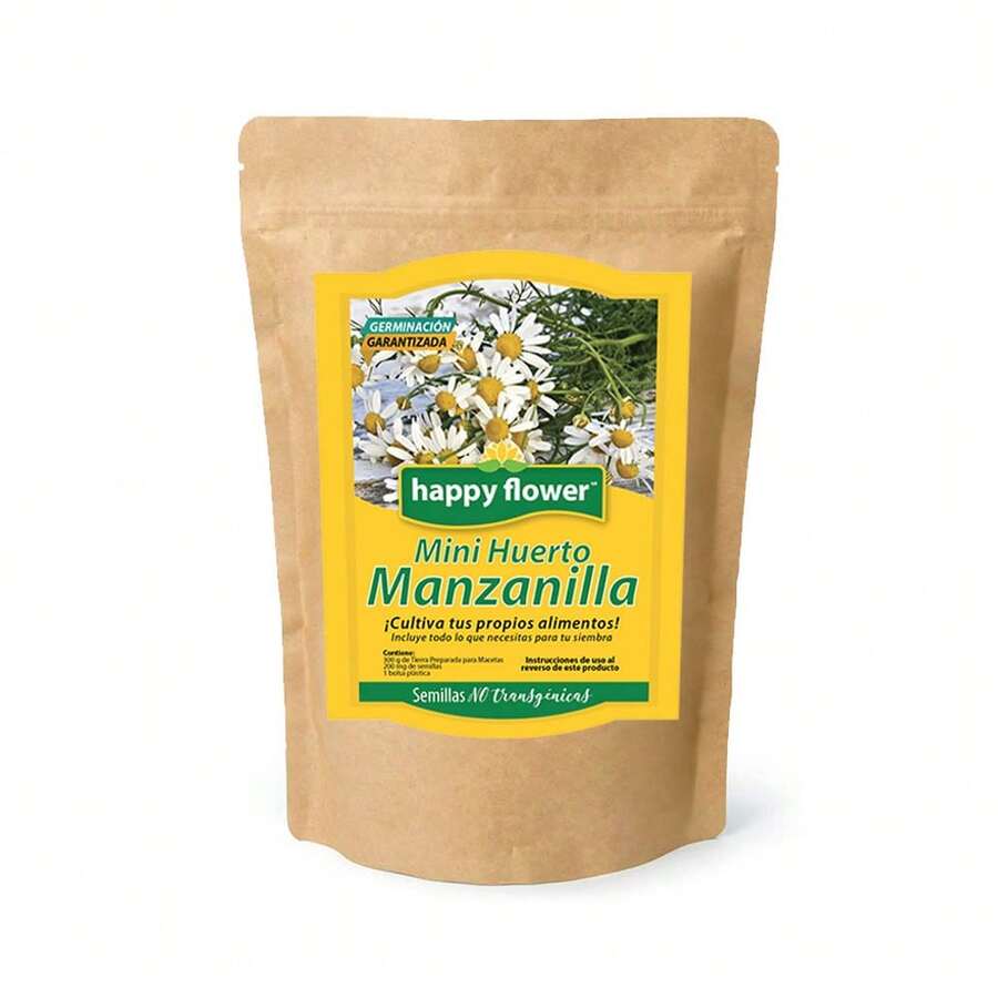 Mini huerto de manzanilla Happy Flower kit germinación garantizada jardín interior exterior fácil plantar semillas naturales aromáticas frescura recetas remedios ecológico práctico - Amarillo - Ver 1