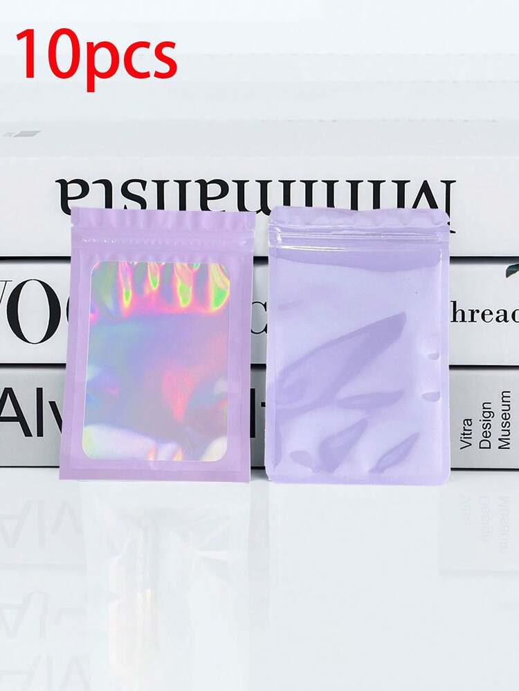100/50/30/10个可重复密封袋，透明窗口食品储存袋，糖果袋，软糖袋，铝箔袋，派对礼品包装袋，全息可重复密封袋拉链食品储存铝箔聚酯薄膜香味袋塑料扁平包装袋用于派对礼品食品糖果珠宝唇彩，有各种尺寸和颜色可供选择 - 開窗鐳射袋 - 查看 16