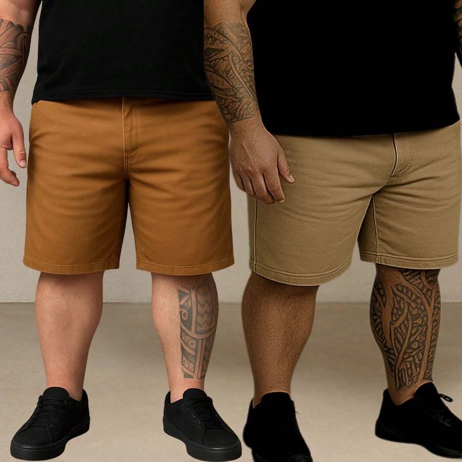 EVOLUTION PLAY Kit 2 Bermuda Shorts Twill Men's Plus Size 48 Or 58 Extra Large - Ocher-khaki - View 1