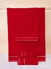 1pc/2pcs Modern Minimalist Fashion Line Pattern Towel & Bath Towel, Non-Shedding, Highly Absorbent, Super Soft, Durable Bathroom Accessories, Best Gift For Partner. Towel Size: 40*75cm, Bath Towel Size: 70*140cm - Red - View 2