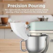 Embudo de harina para batidora de pie, con pico y diseño antiderrames, accesorio de plástico duradero con mango ergonómico y base estable, garantiza un horneado preciso - Accesorio vertical de batidora fácil de limpiar para harina, polvo, huevos, ingredientes secos - Diseño elegante en blanco y verde menta, mecanismo de vertido suave, adecuado para hornear - Multicolor - Ver 3