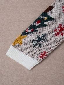 European & American Style Elegant Allover Print Soft Fleece Button-Up Christmas Sweater For Women - White - View 5