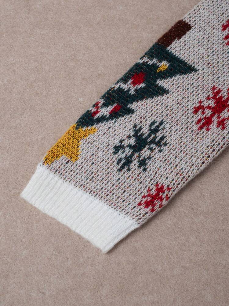 欧美风优雅印花柔软抓绒女士圣诞毛衣 - 白色 - 查看 5