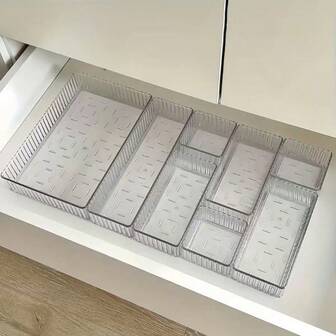 Organizadores de cajón de acrílico de 7/8 piezas con bandejas incorporadas | Almacenamiento modular de escritorio y cajón para maquillaje, cuidado de la piel y hogar | Juego de varios tamaños para baño, cocina, escritorio