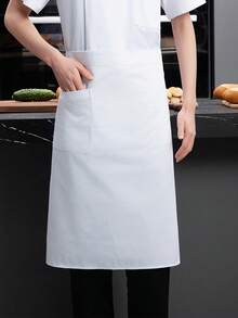 Half-Length Cotton Apron, Breathable, Durable, Anti-Stain, Anti-Pilling, Suitable For Nail Salons, Schools, Bakeries, Cafes, Barbershops, Restaurants, Art & Painting, Unisex Design, Sturdy And Durable - White - View 3
