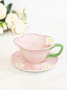 1 Set Minimalist Design Hand-Painted Embossed Plum Blossom Coffee Cup + Saucer Set