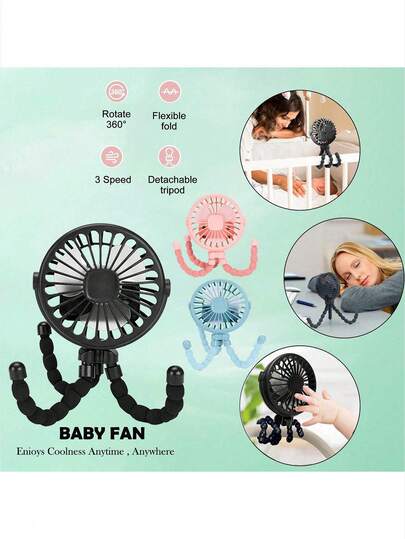 مروحة يدوية صغيرة قابلة للطي بشكل أخطبوط، مروحة صامتة للاستخدام على طاولة العمل أو عربة الأطفال والحضانة