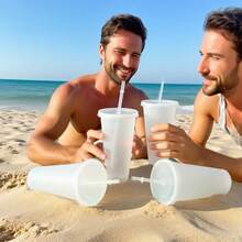 20/10 Pack Reusable 24oz Cups With Lids And Straws - Iced Coffee Cups, Plastic Travel Cups, Suitable Smoothies And Juices - Birthday Parties, Father's Day, Mother's Day Valentine's Day Halloween Christams Presents - 透明 - 查看 3