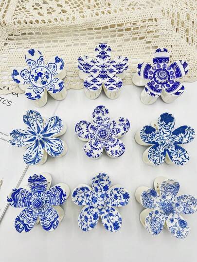 6pcs Floral Print Casual ABS Plastic Hair Clips, 2026 New Daisy Flower UV Print Hair Accessories For Beach, Travel, Party, Vacation, Back To School, Sweet Ponytail Holder