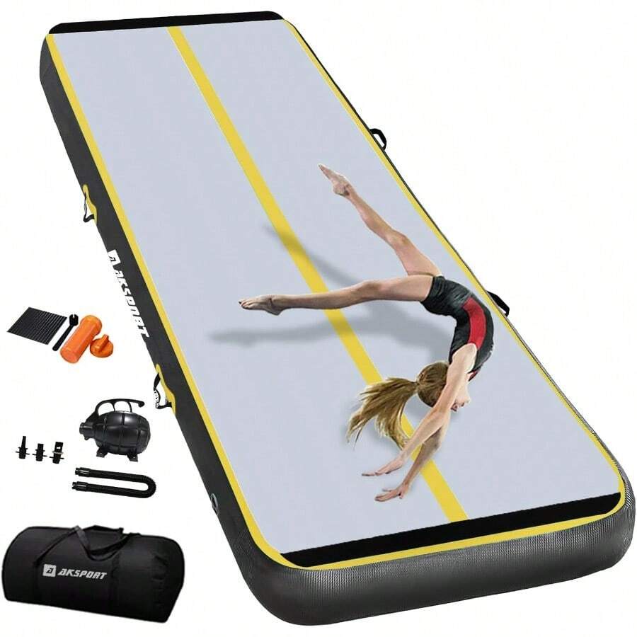 Gymnastics Air Mat Tumble Track Tumbling Mat Iatable Floor Mats With Air Pump For Home Use Tumble Gym Training Cheerleading Parkour Beach Park Water - CarbonYellow - View 1
