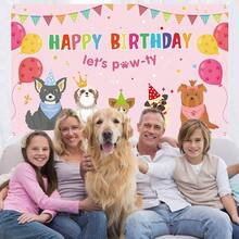 Decoracin de para perro y nia, suministros de cumpleaos con temtica de cachorro, suministros de cumpleaos para fiestas y perros, gatos, nios, fondo de fotografa de cumpleaos, cabina de - Rosa - Ver 5