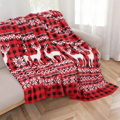 1/2 Single-Layer Double-Sided Milk Fleece Blanket For Home Air Conditioning, Christmas Gingerbread Man, New Year's Day, Festive Atmosphere, Christmas Tree, Elk, Snowflakes, Santa Hat, Cat, Tuff Fleece Blanket. Outdoor Leisure Blanket, Office Shawl Nap Blanket, Home Warming Sheet - Autumn And Winter Thickened Office Nap Blanket - Men's And Women's Gift Blanket - Small Size Pet Blanket - All-Season Lamb Quilt - Sofa Cover Blanket, Pet Blanket - Christmas Decoration, Ornaments - Blanket Suitable For Bed, Sofa, Camping And Travel - Warm And Light - Fluffy And Soft Plush Blanket