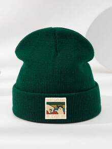 1pc Unisex Autumn/Winter Outdoor Casual Fashion Elastic Soft Comfortable Knit Beanie Hat With CAT Logo Print, Versatile For Daily Wear - A - View 15