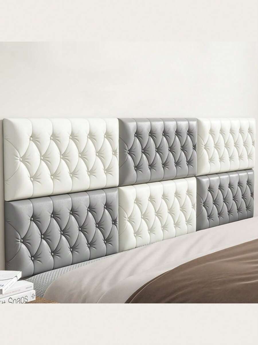 6 Pcs/10 Pcs 35cm*70cm 3D Embossed Foam Wallpaper With Imitation Leather Grain, Soft And Textured, Self-Adhesive Foam Wall Sticker, Reusable And Cuttable, Bedroom Decorative Background, Soundproof And Thickened Wall Covering, Bedside Soft Package, Waterproof, Moisture-Proof, Dust-Proof And Collision-Proof Sticker